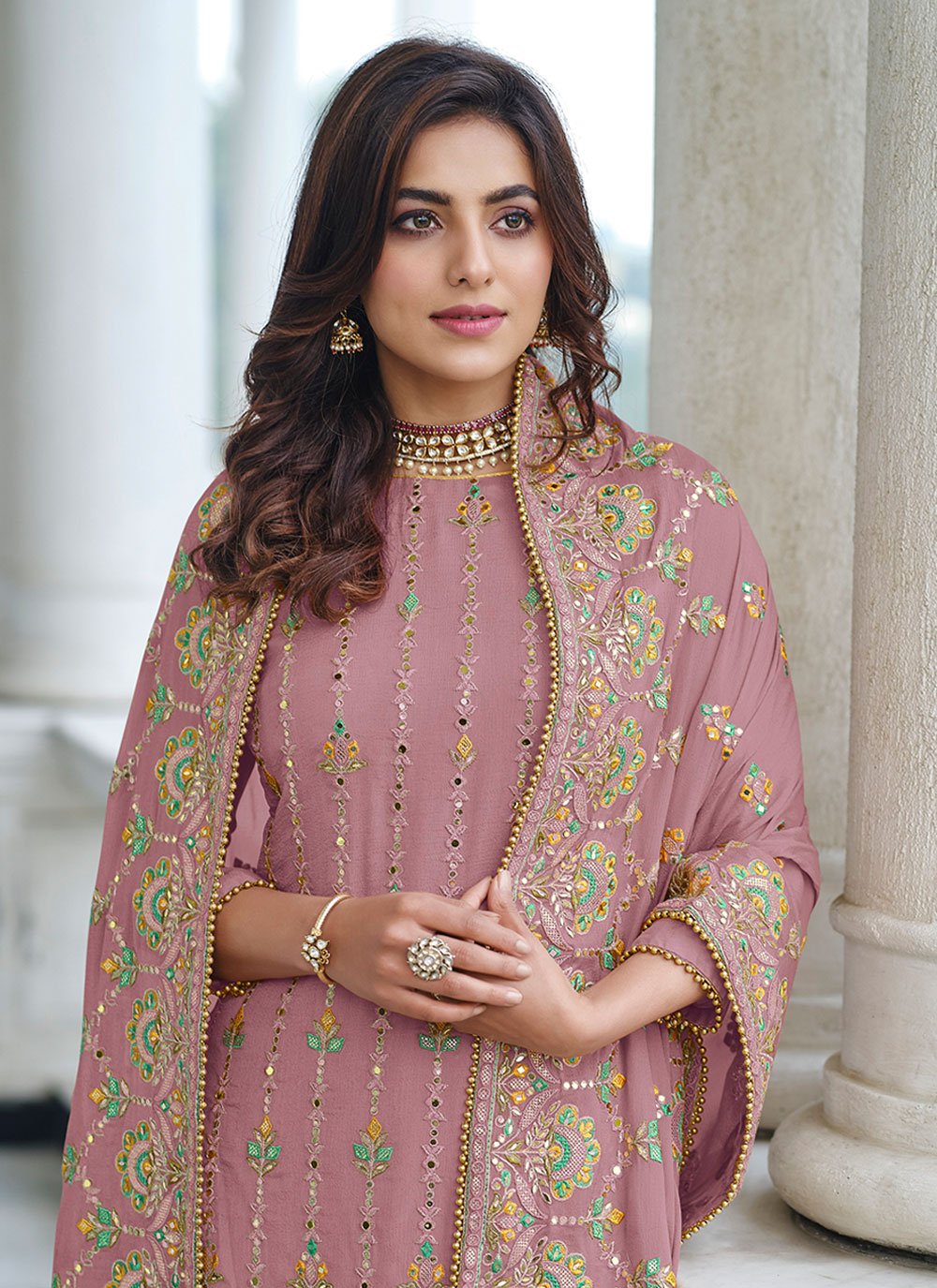 Salwar Suit Faux Georgette Mauve Embroidered Salwar Kameez