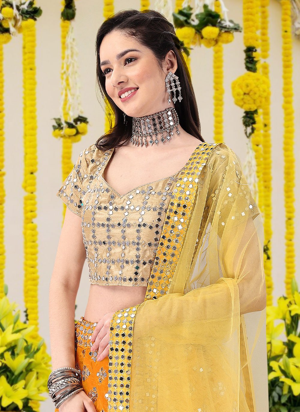 Lehenga Choli Satin Silk Orange Embroidered Lehenga Choli