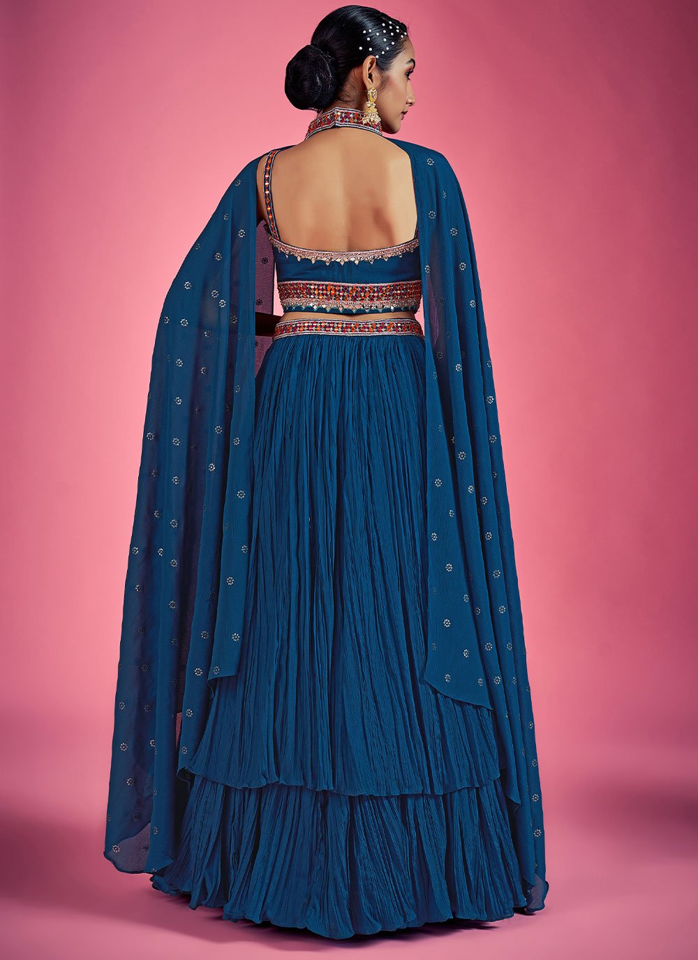 Lehenga Choli Chinon Morpeach Cut Dana Lehenga Choli