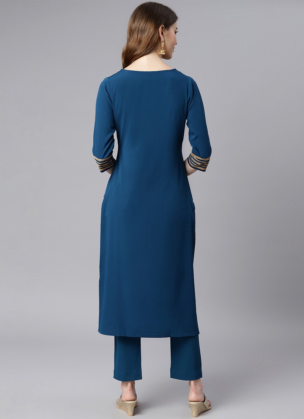 Straight Salwar Suit Crepe Silk Morpeach Plain Salwar Kameez