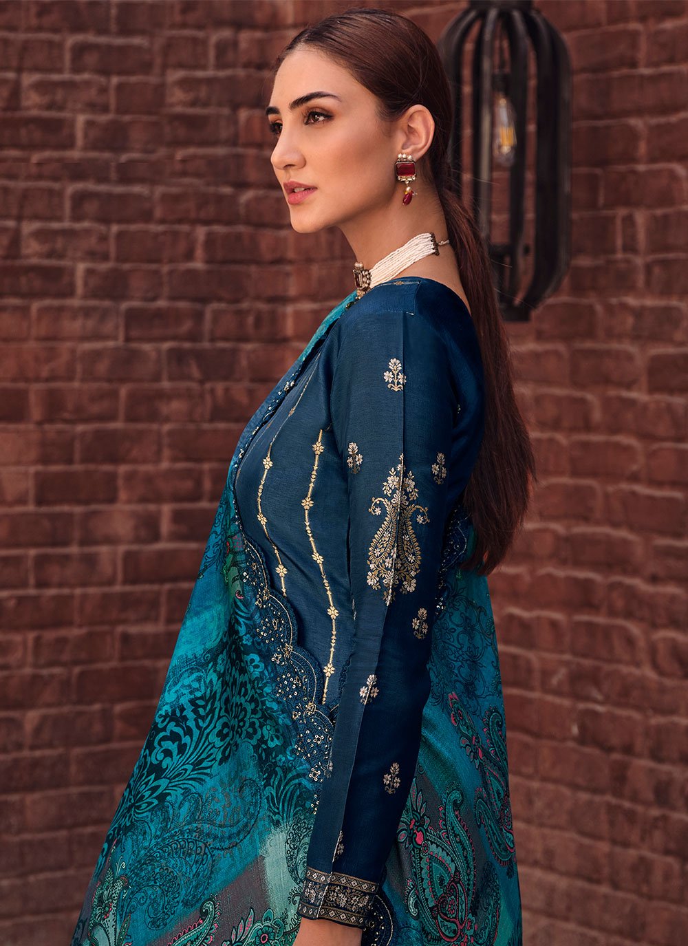 Pakistani Salwar Suit Silk Morpeach Embroidered Salwar Kameez