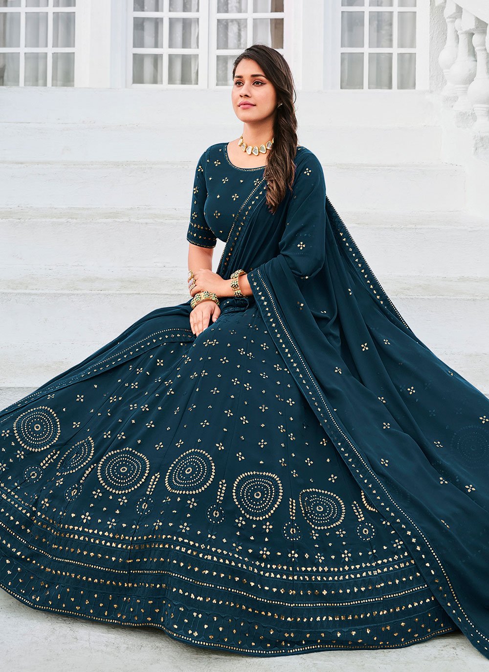 Lehenga Choli Georgette Morpeach Embroidered Lehenga Choli