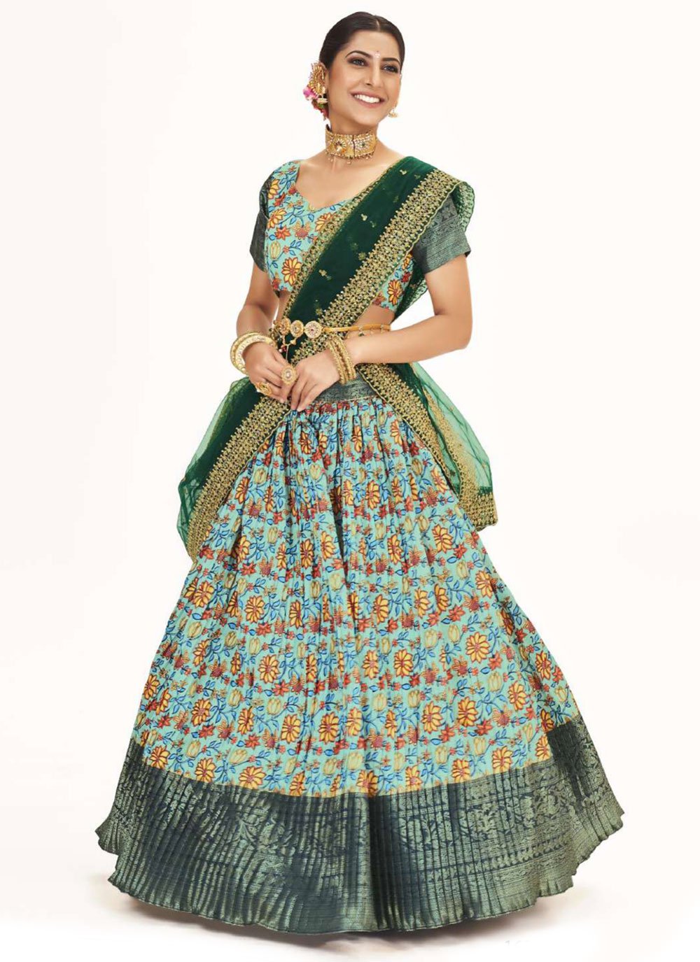 A Line Lehenga Silk Multi Colour Digital Print Lehenga Choli