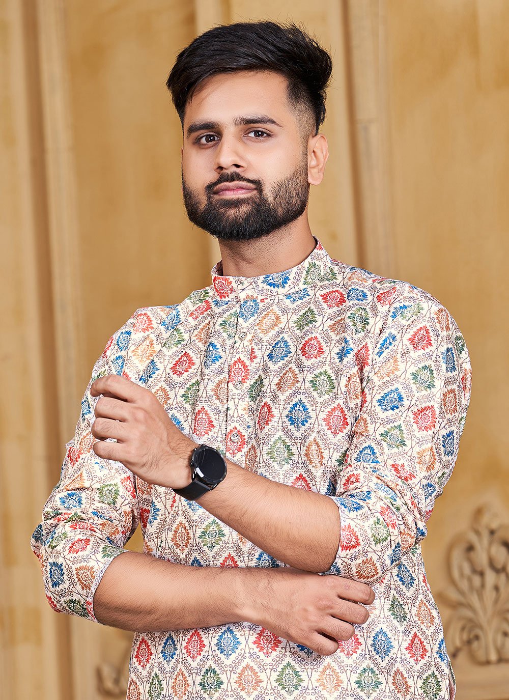Kurta Banglori Silk Multi Colour Print Mens