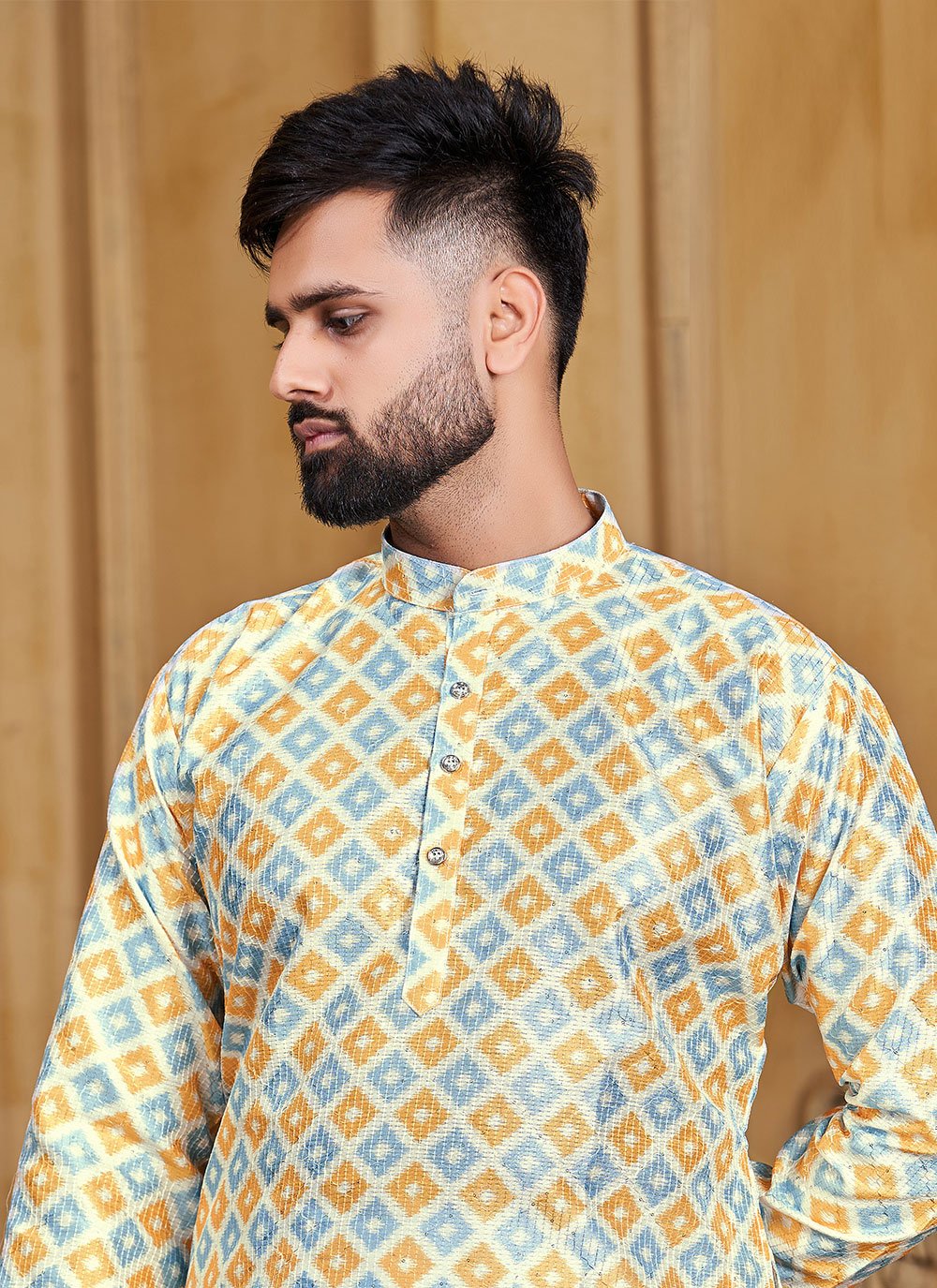 Kurta Banglori Silk Multi Colour Print Mens