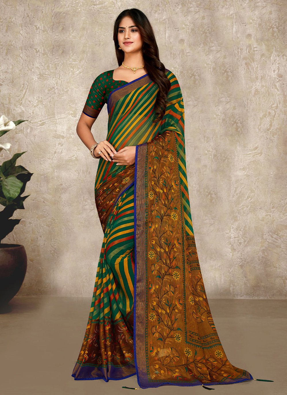 Contemporary Brasso Chiffon Multi Colour Lace Saree