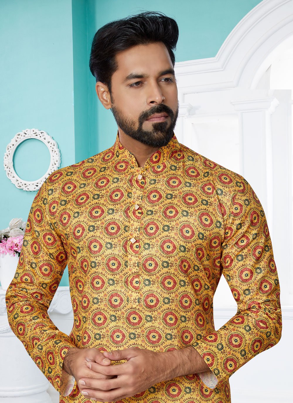 Kurta Pyjama Fancy Fabric Multi Colour Digital Print Mens