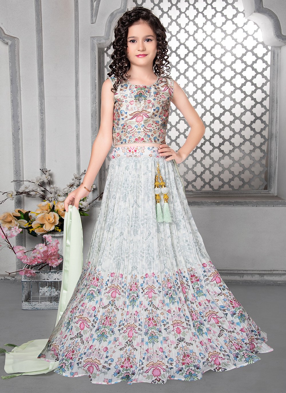Readymade Lehenga Choli Faux Georgette Multi Colour Embroidered Kids