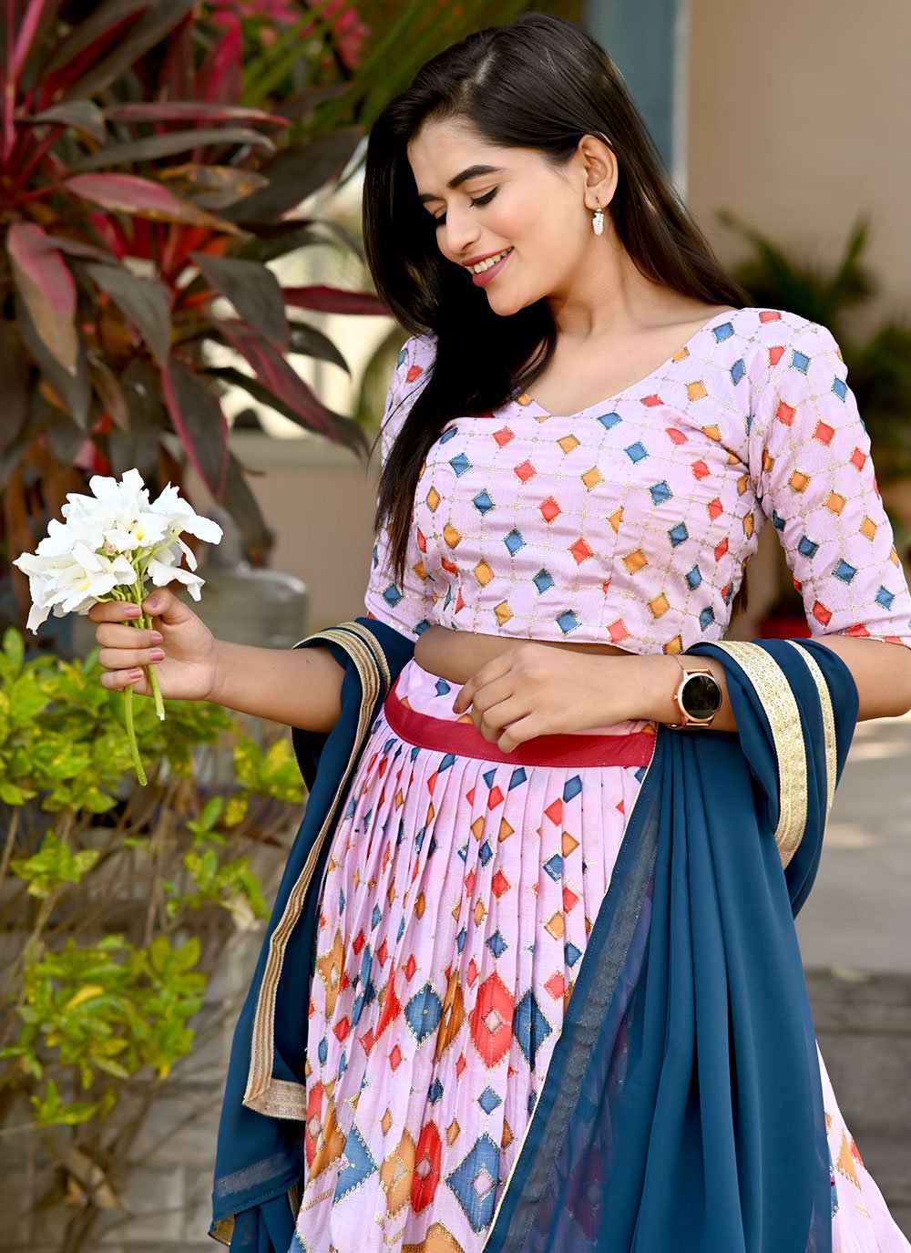 Lehenga Choli Chinon Multi Colour Print Lehenga Choli