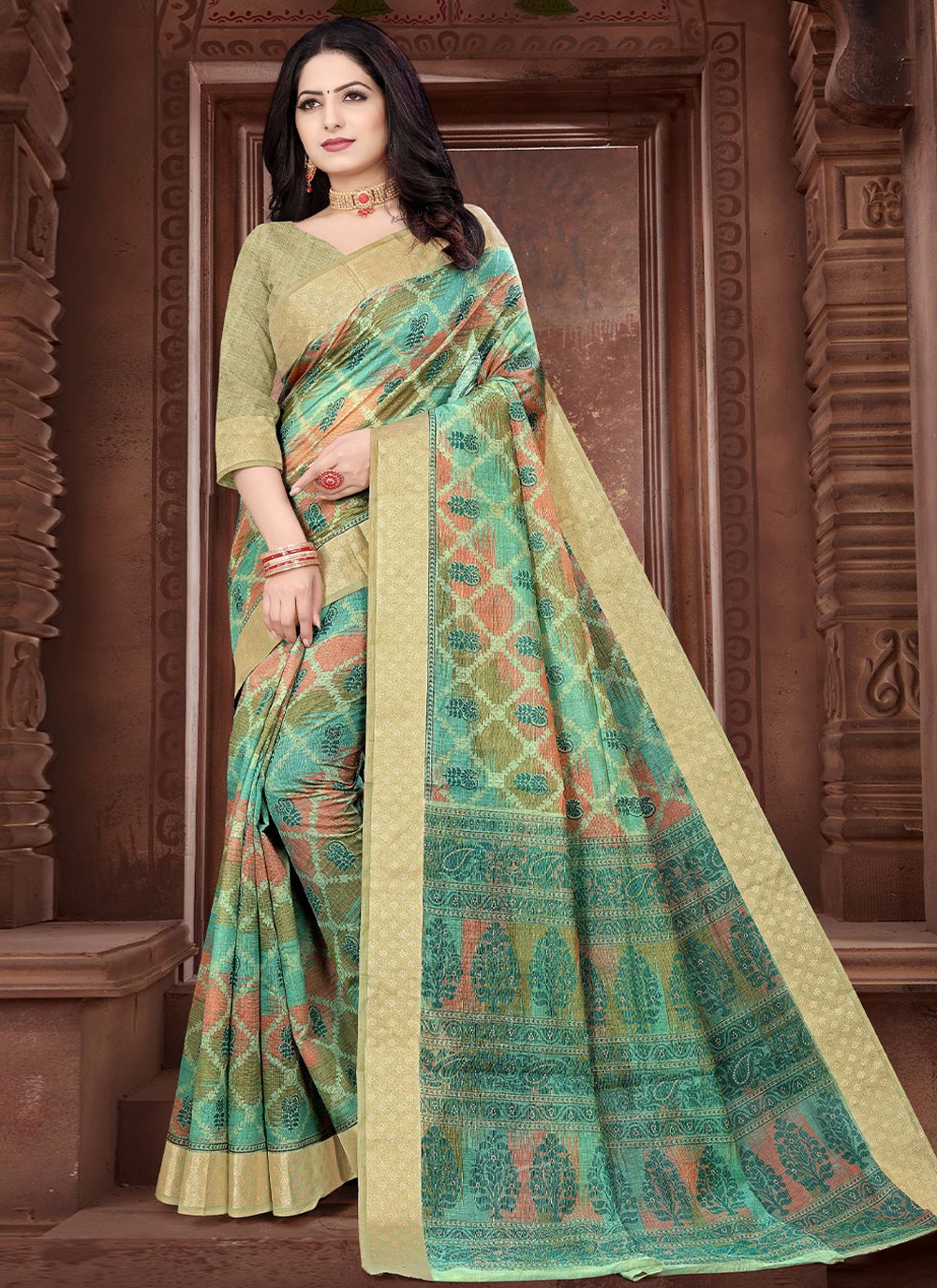 Contemporary Cotton Multi Colour Print Saree