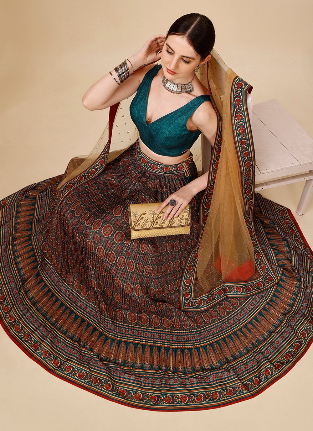 Lehenga Choli Tussar Silk Multi Colour Print Lehenga Choli