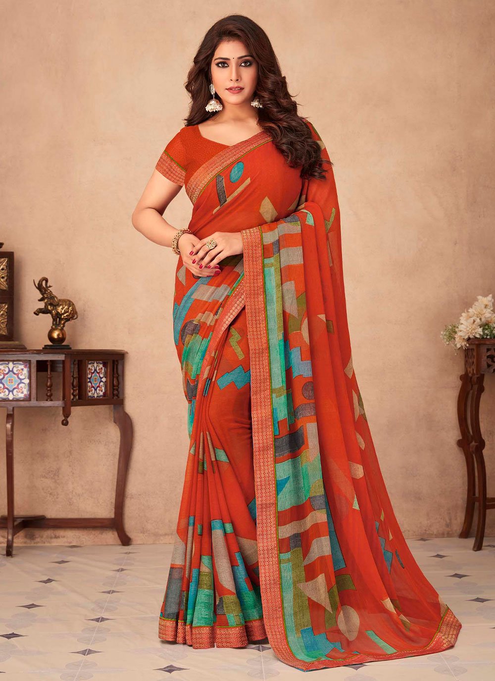 Trendy Saree Chiffon Multi Colour Print Saree