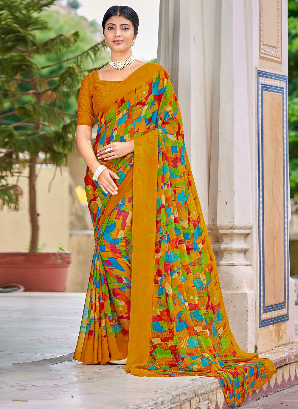 Contemporary Faux Chiffon Multi Colour Print Saree