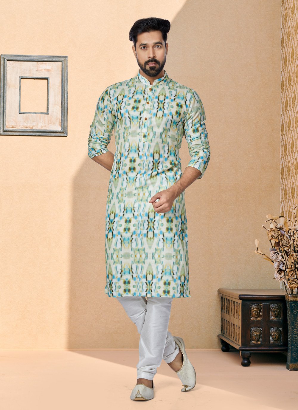 Kurta Pyjama Cotton Multi Colour Digital Print Mens