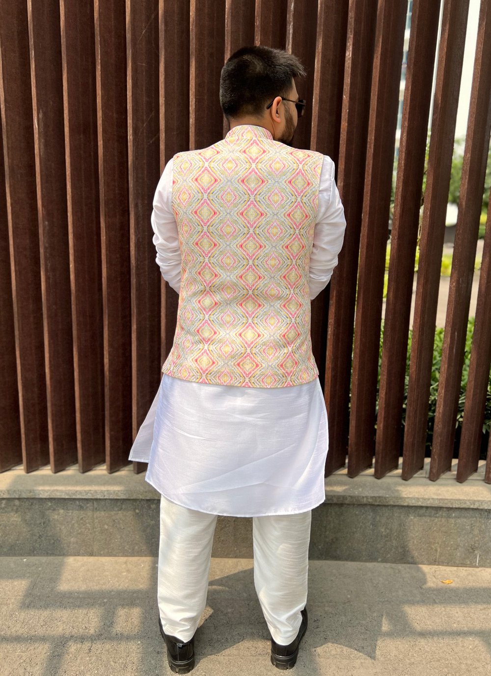 Nehru Jackets Cotton Multi Colour Print Mens