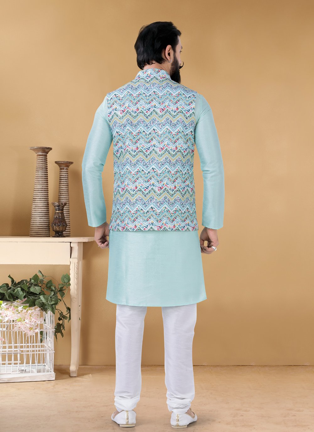 Nehru Jackets Cotton Multi Colour Print Mens