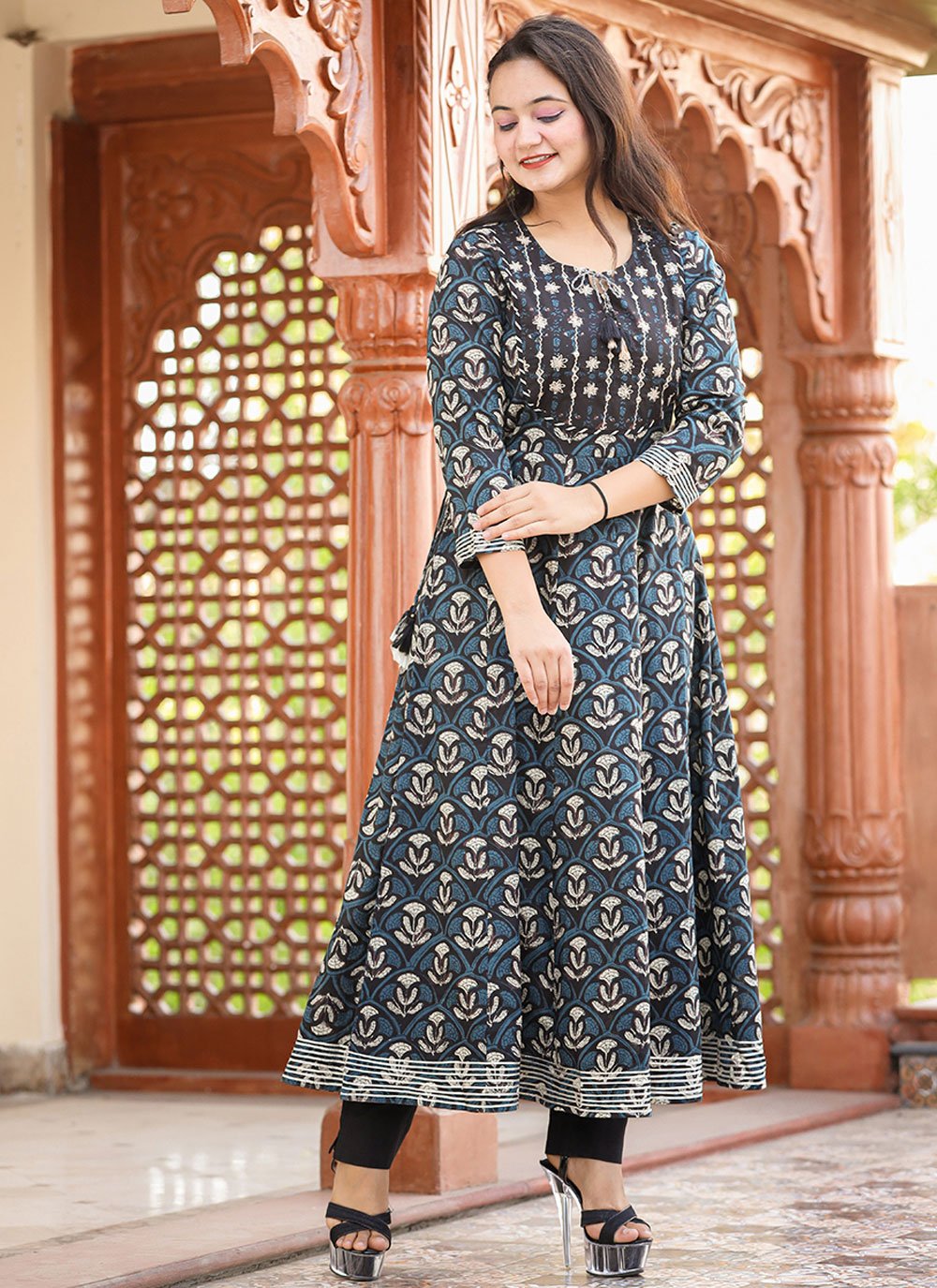 Party Wear Kurti Cotton Multi Colour Embroidered Kurtis