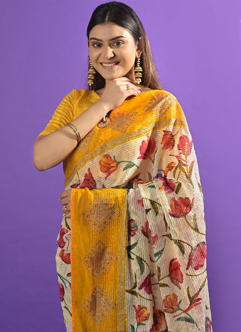 Contemporary Georgette Multi Colour Embroidered Saree