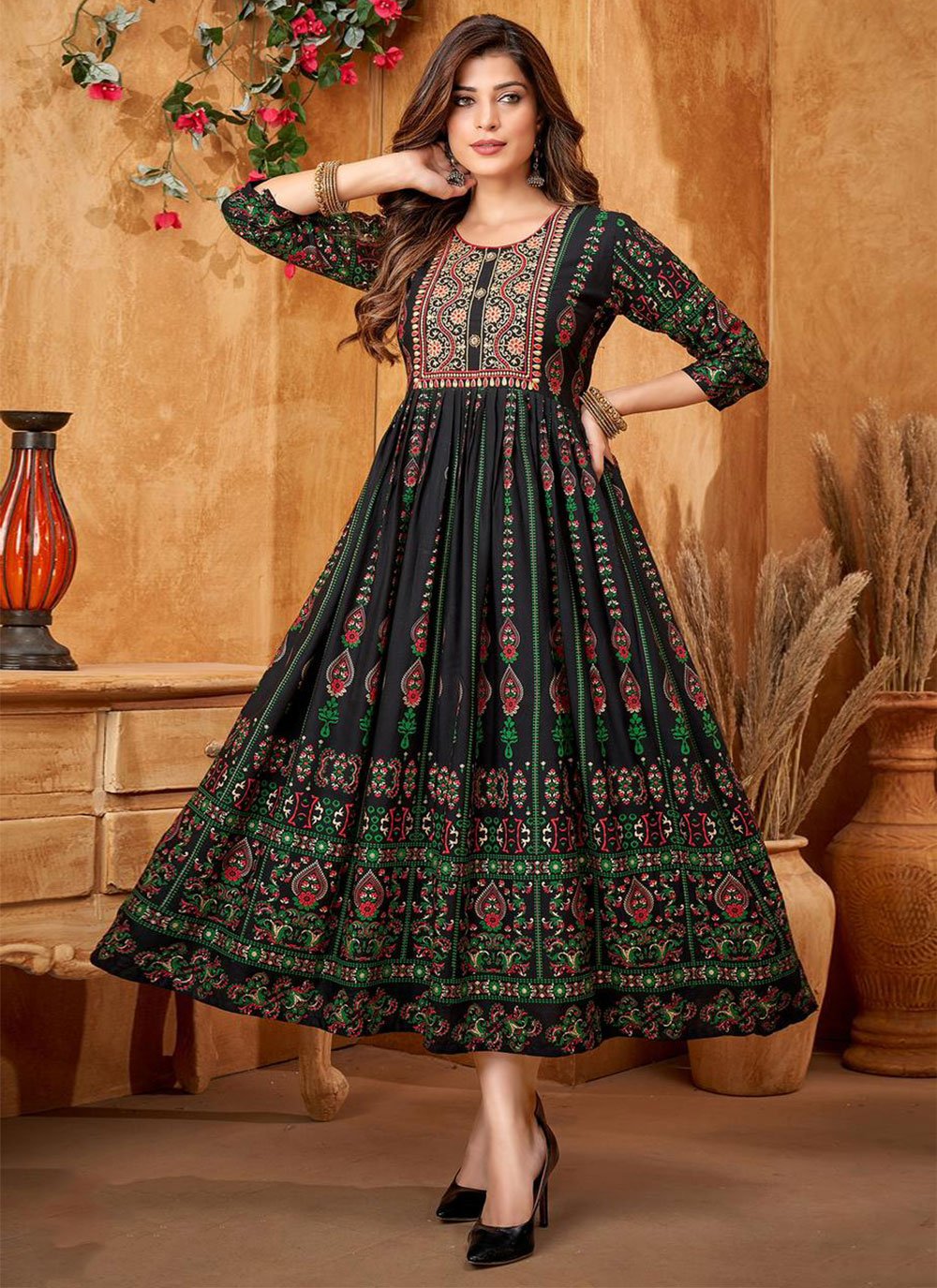 Floor Length Kurti Rayon Multi Colour Embroidered Kurtis