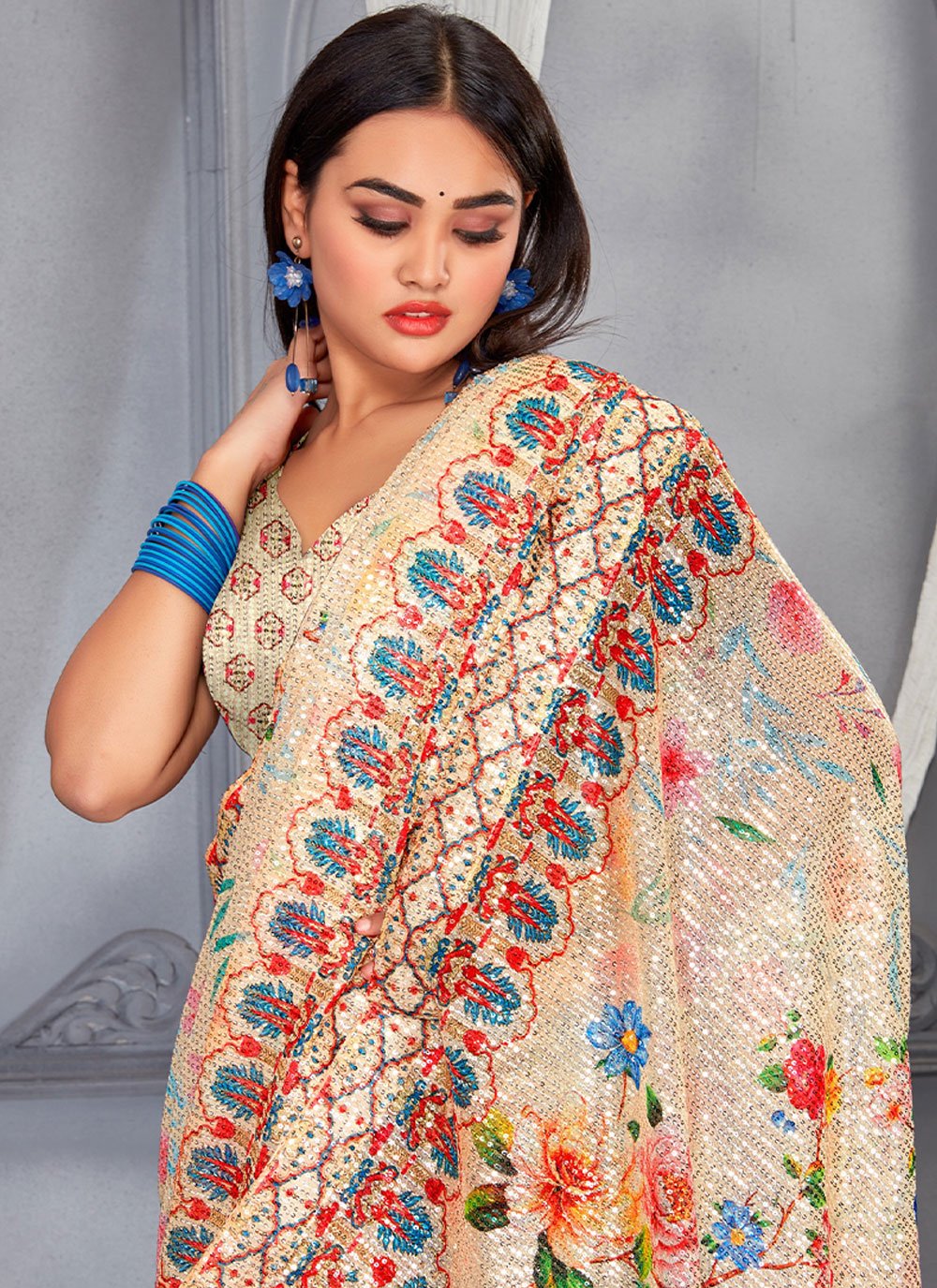 Trendy Saree Net Multi Colour Digital Print Saree