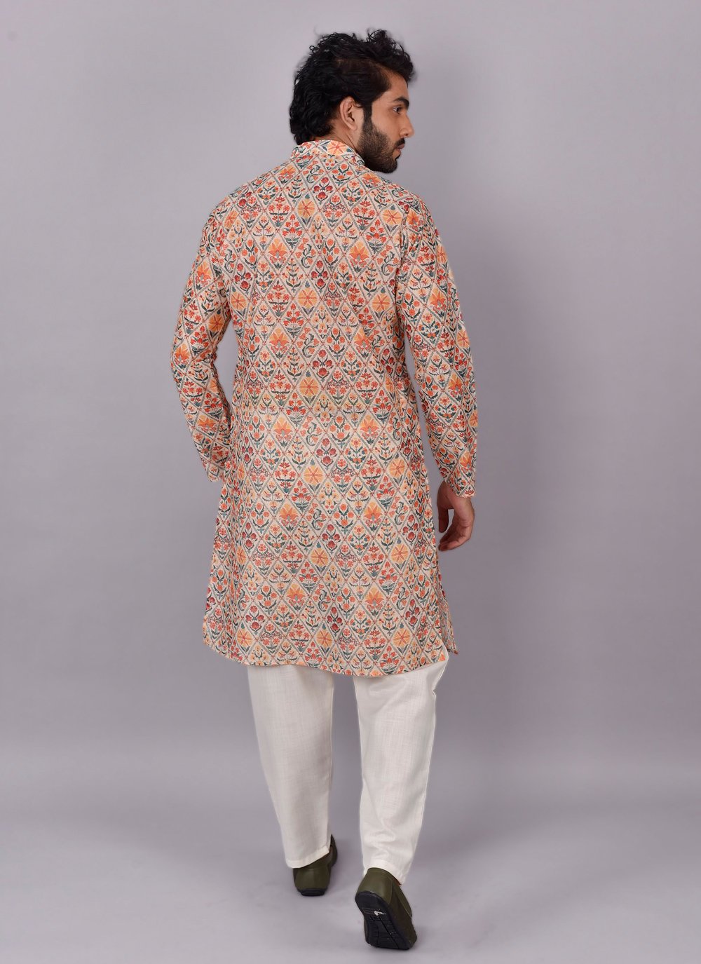 Kurta Pyjama Silk Multi Colour Print Mens