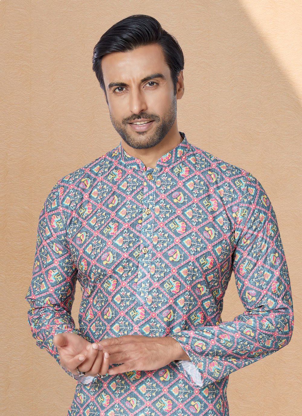Kurta Pyjama Fancy Fabric Multi Colour Digital Print Mens