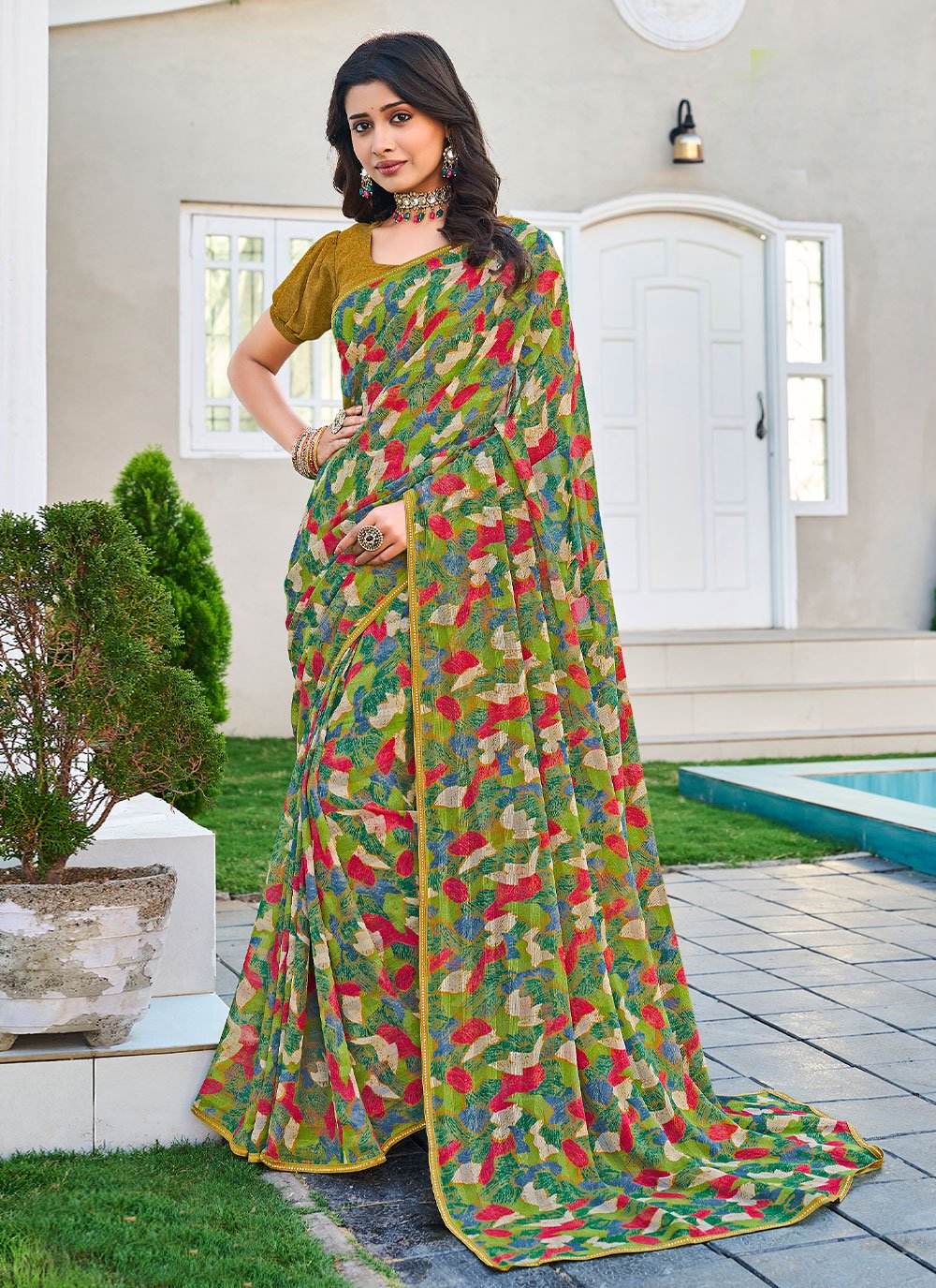 Classic Designer Georgette Multi Colour Fancy Work Saree