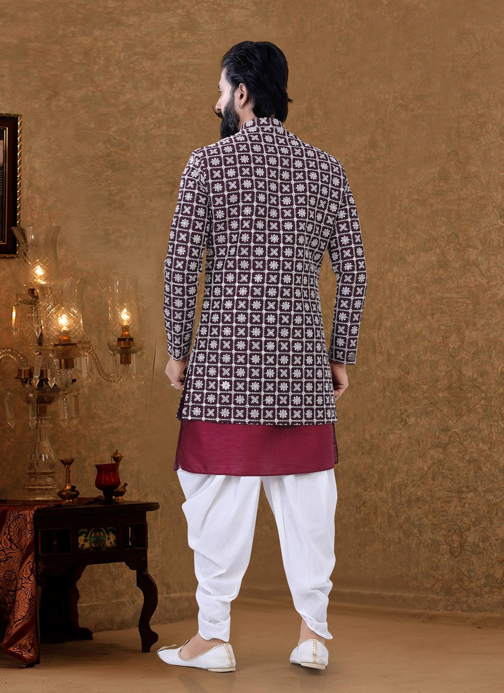 Dhoti Kurta Lucknowi Silk Multi Colour Fancy Work Mens