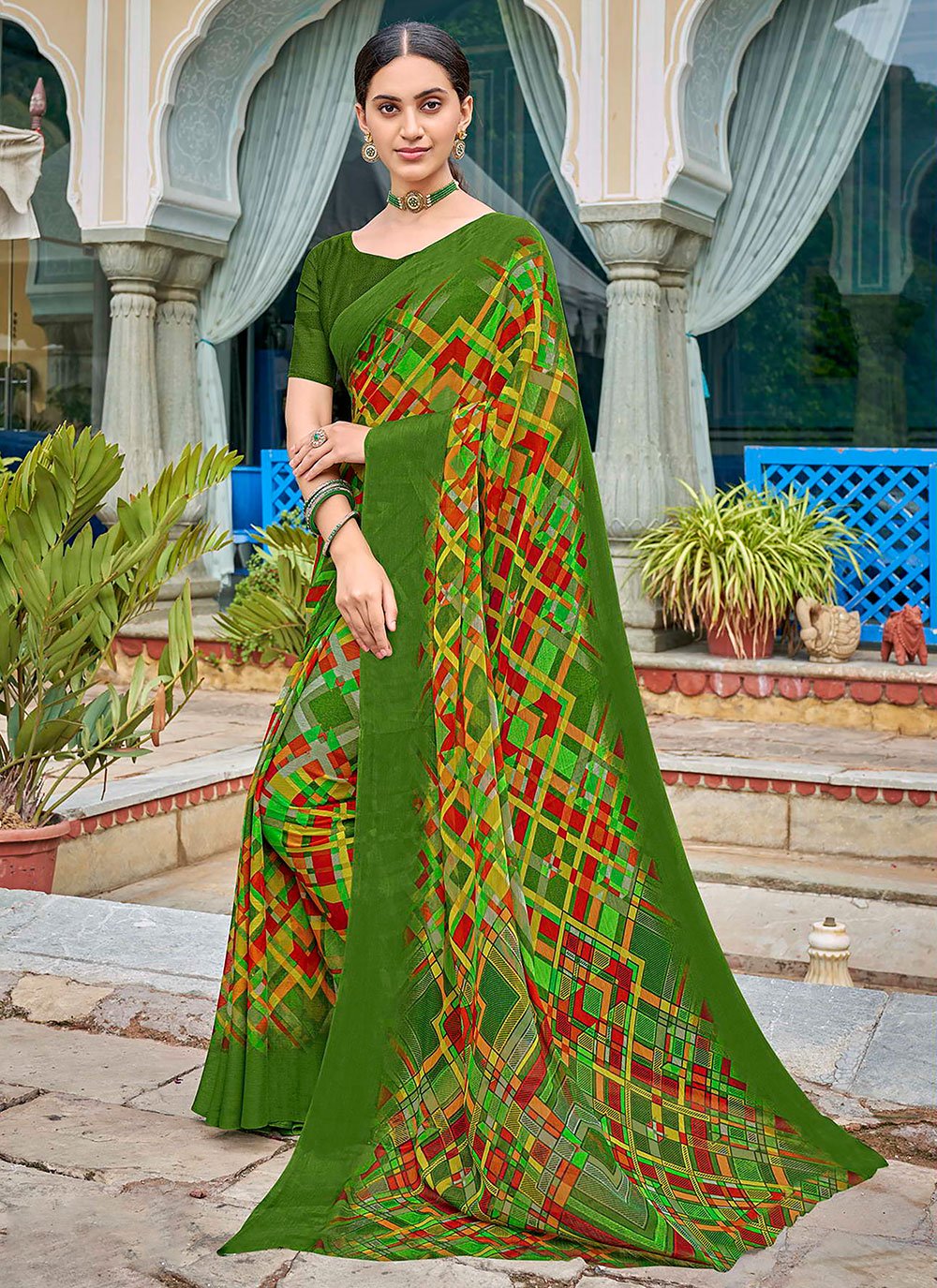 Contemporary Faux Chiffon Multi Colour Print Saree