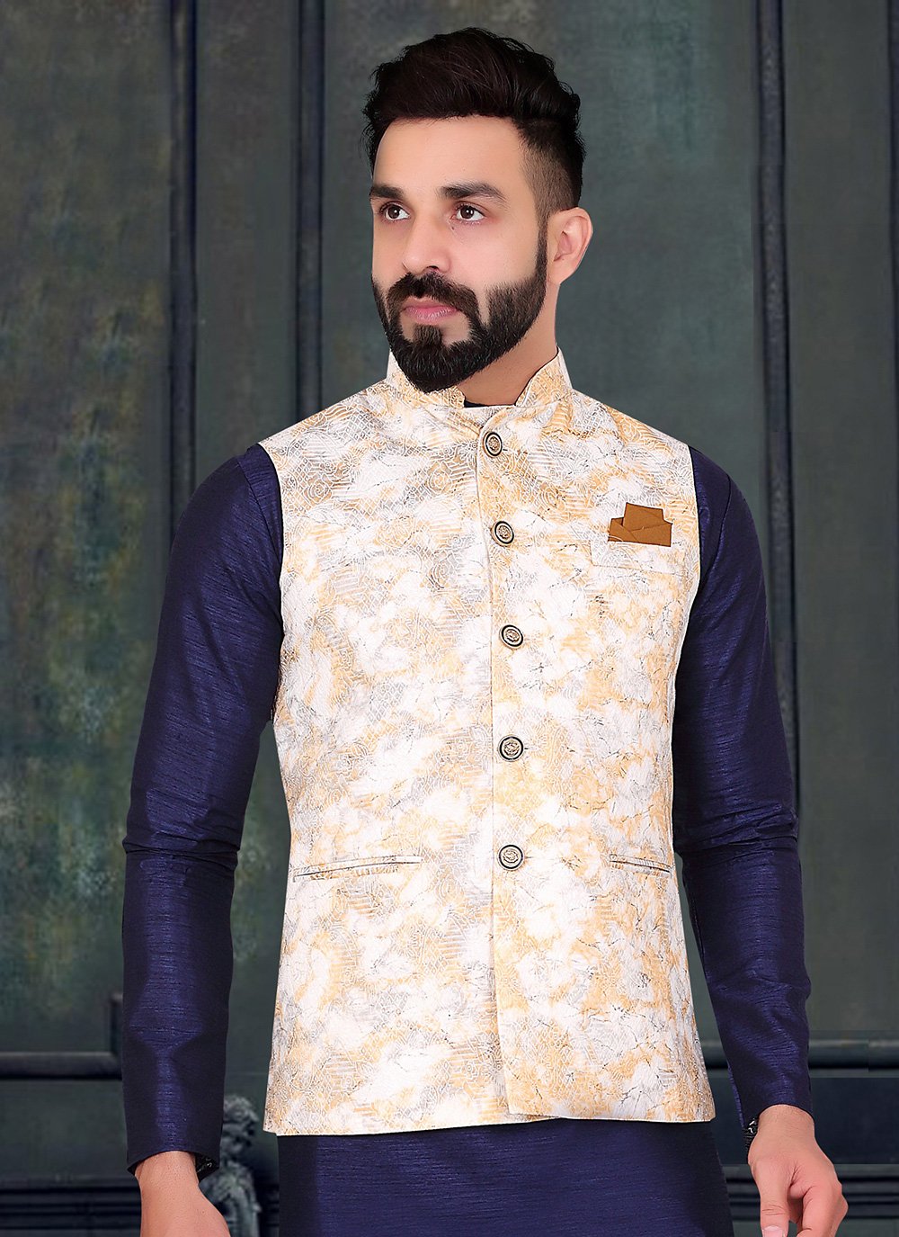 Nehru Jackets Banarasi Jacquard Multi Colour Embroidered Mens