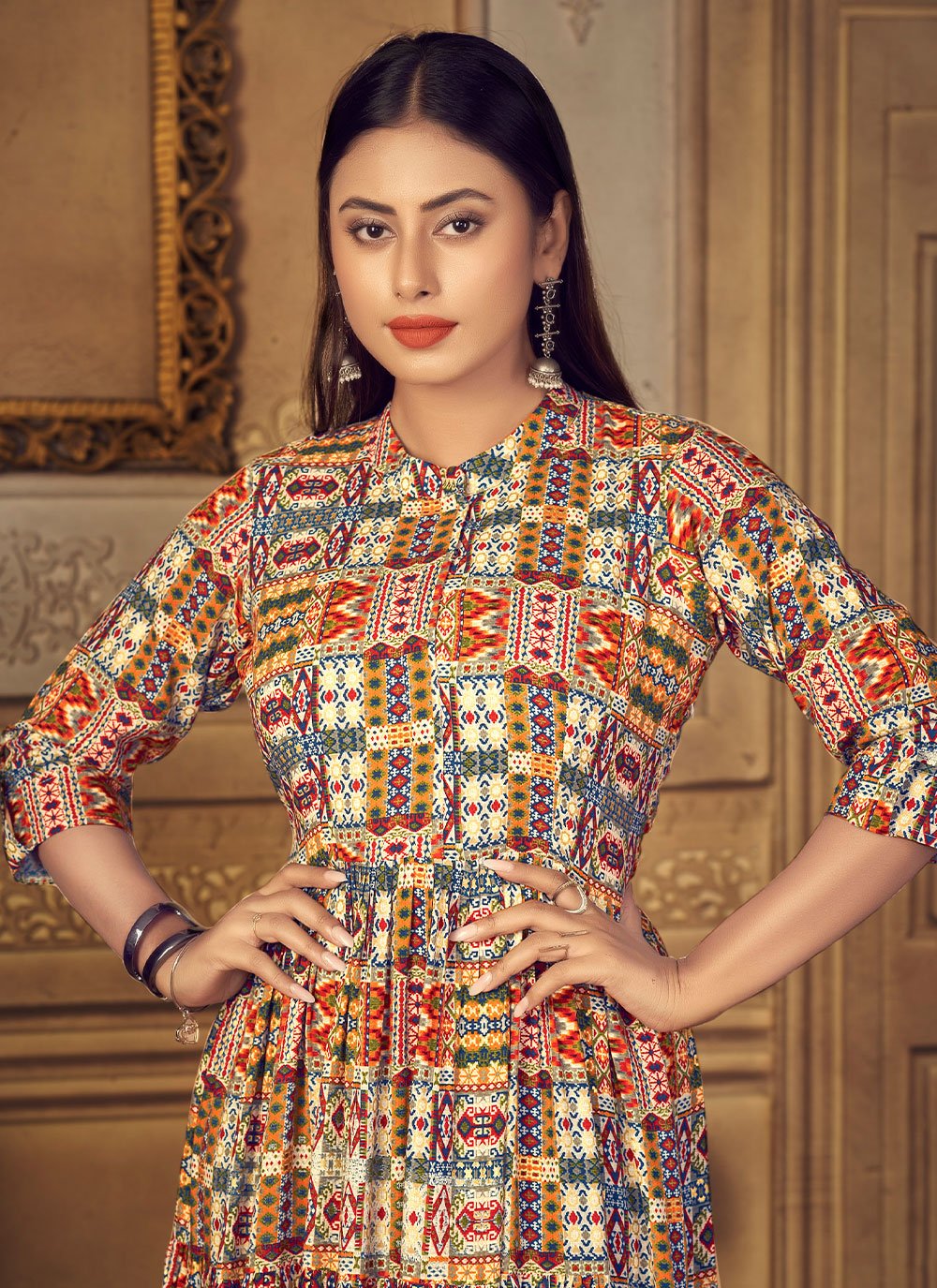 Party Wear Kurti Rayon Multi Colour Digital Print Kurtis