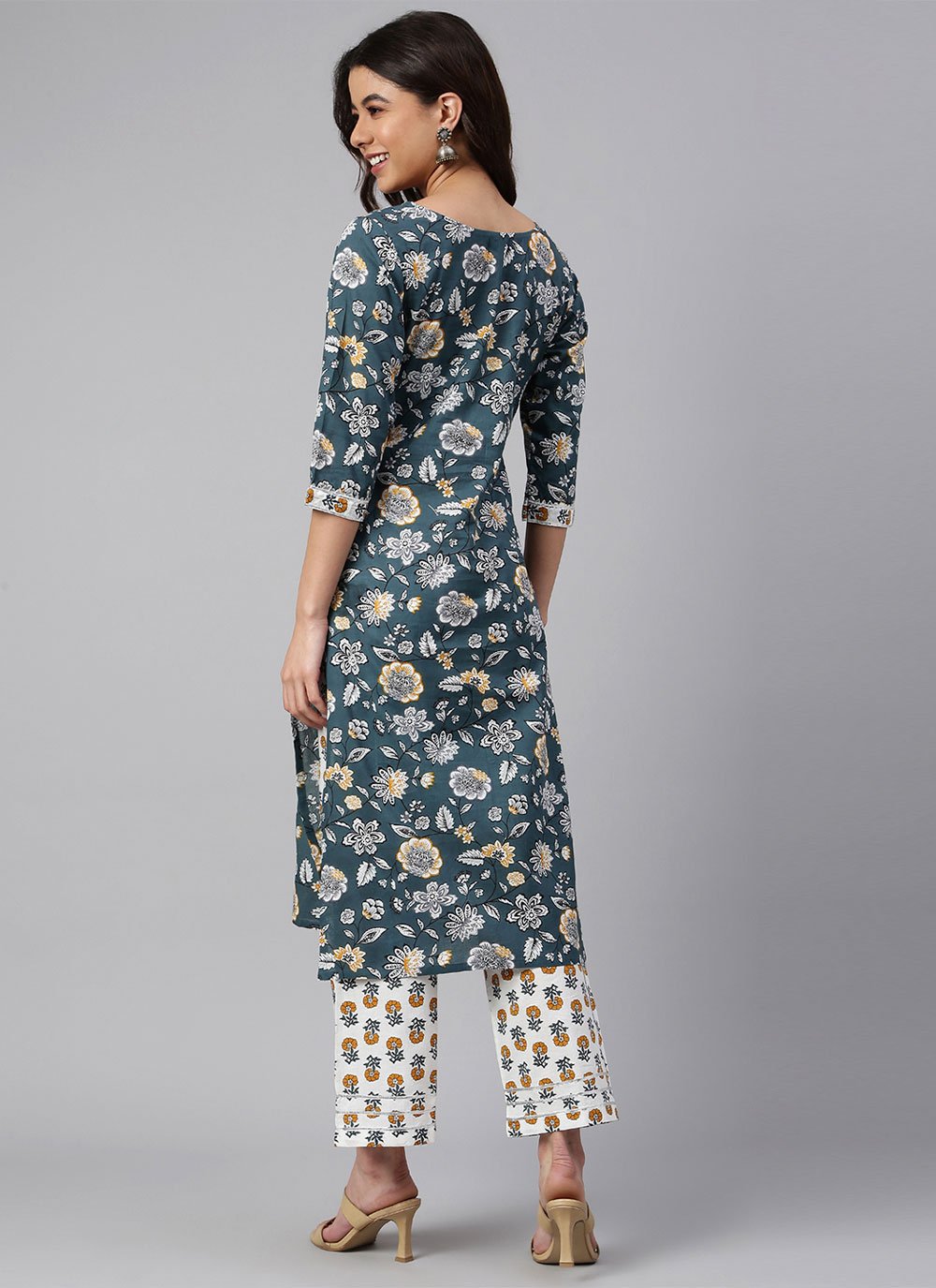 Readymade Style Cotton Multi Colour Foil Print Salwar Kameez