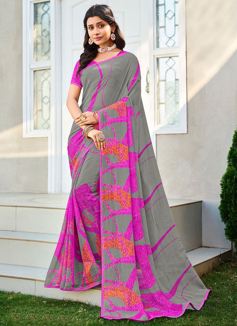 Designer Georgette Multi Colour Fancy Work Saree
