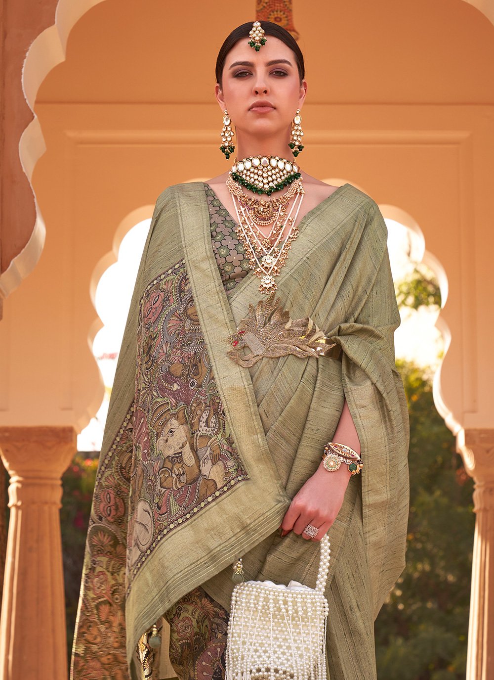 Contemporary Kanchipuram Silk Multi Colour Print Saree