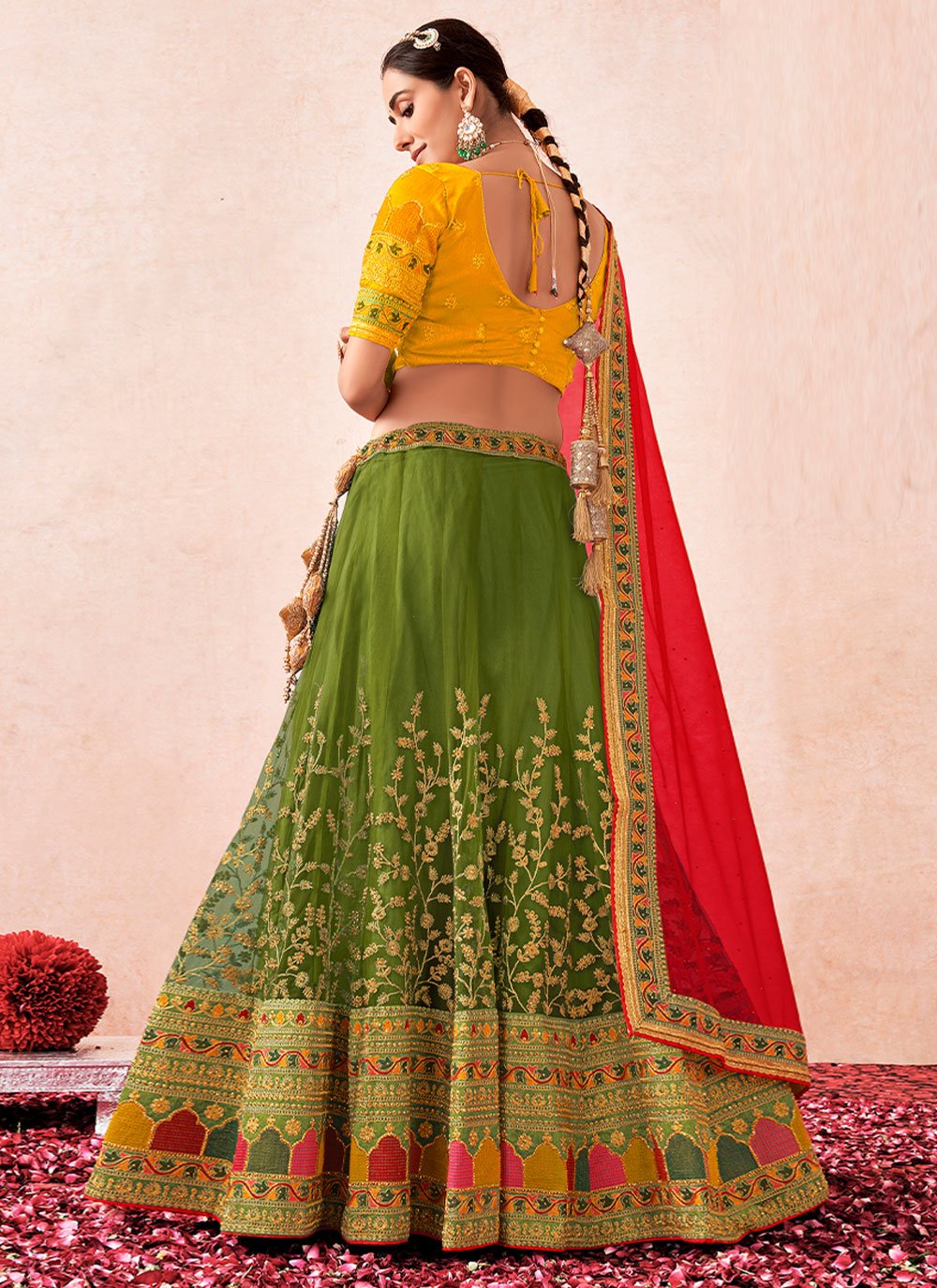 A Line Lehenga Net Multi Colour Embroidered Lehenga Choli