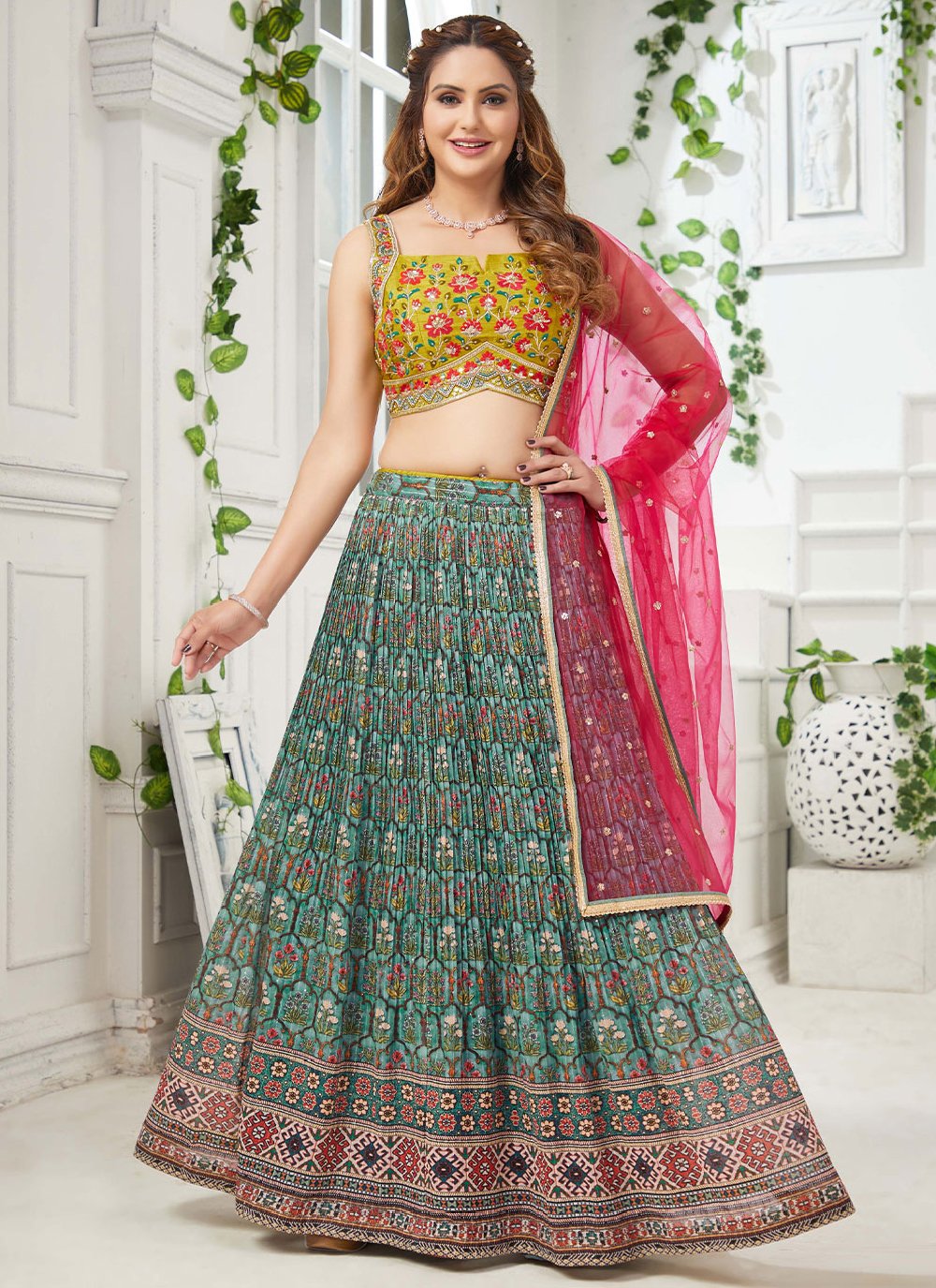 Readymade Lehenga Choli Silk Multi Colour Embroidered Lehenga Choli