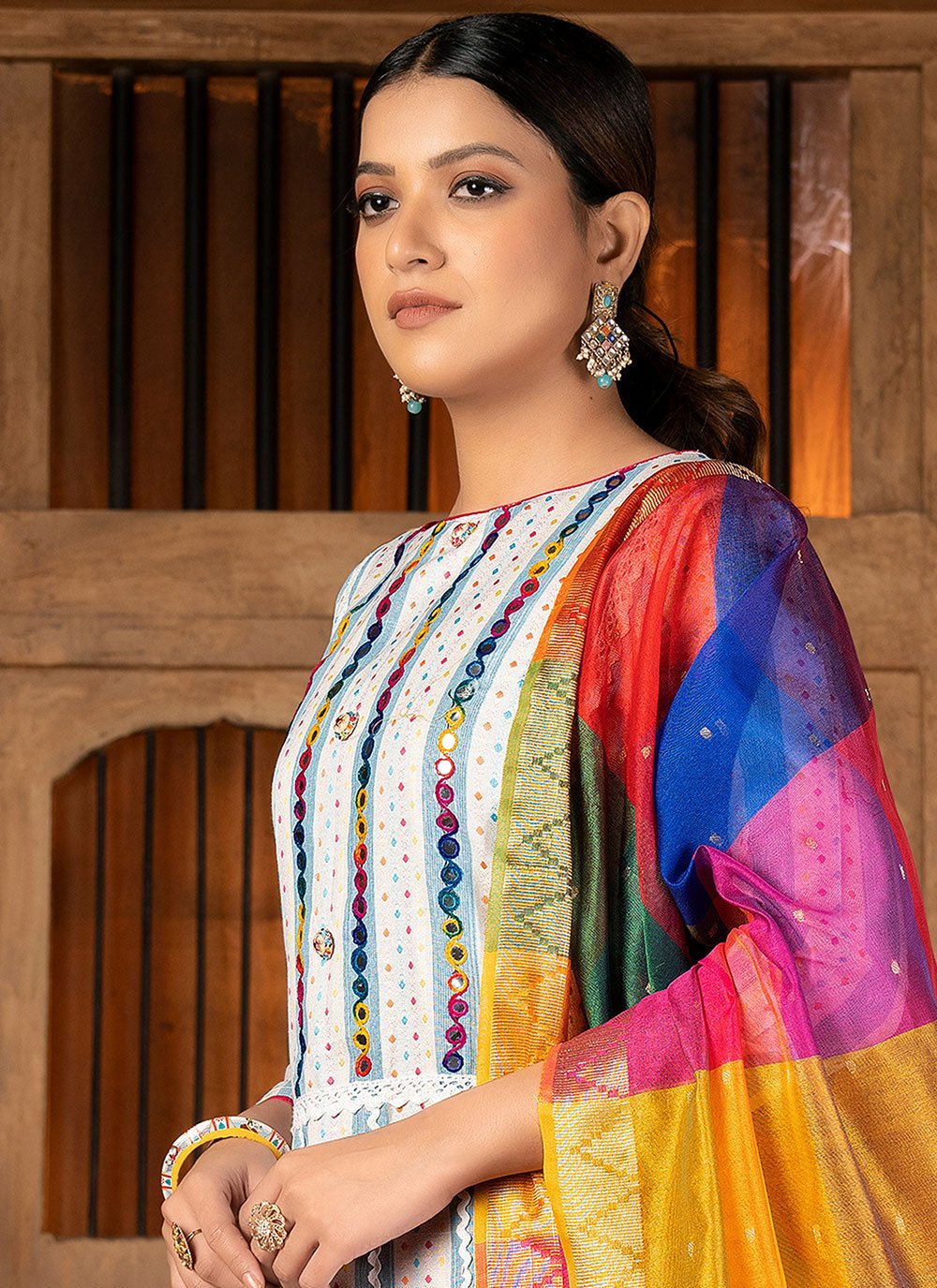 Salwar Suit Cotton Multi Colour Mirror Salwar Kameez