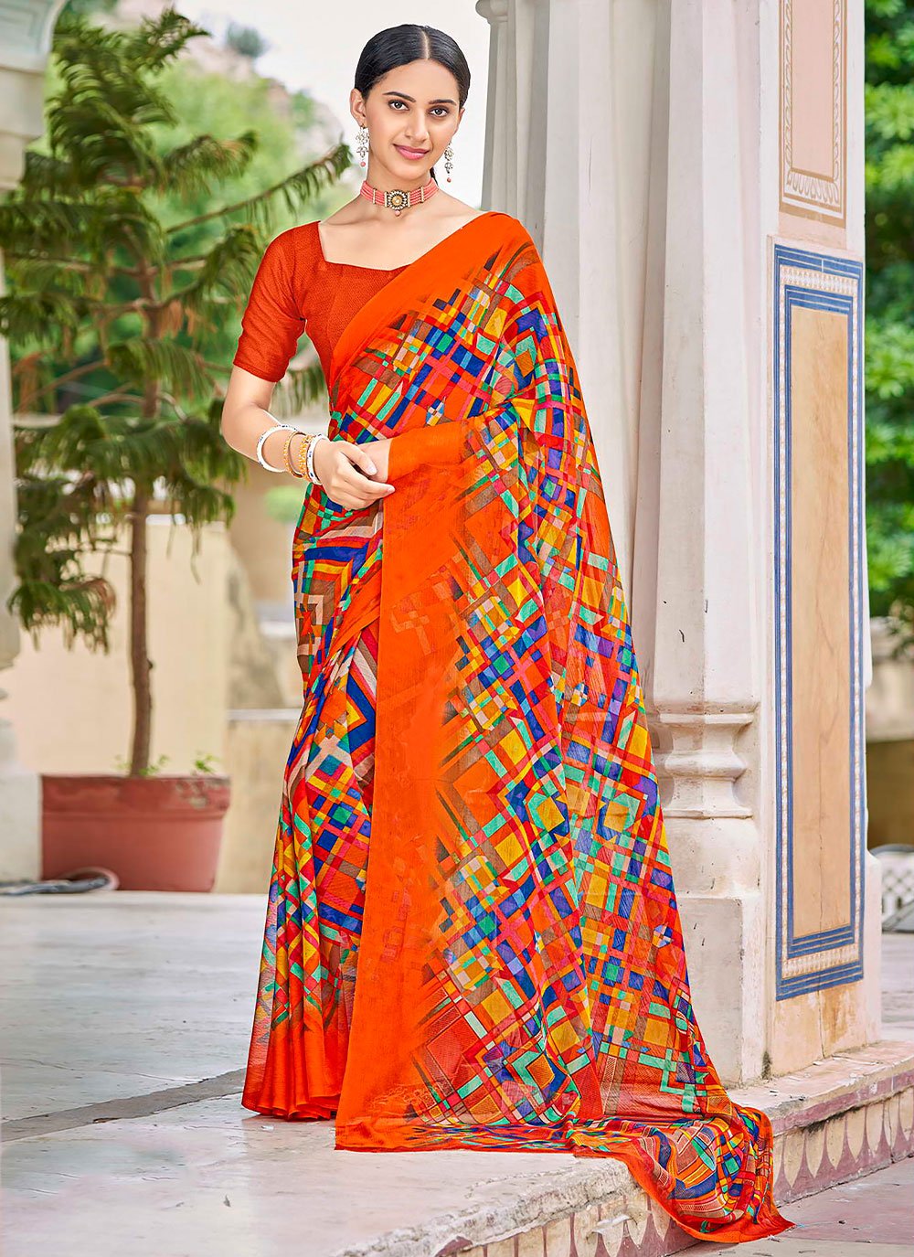 Classic Faux Chiffon Multi Colour Print Saree