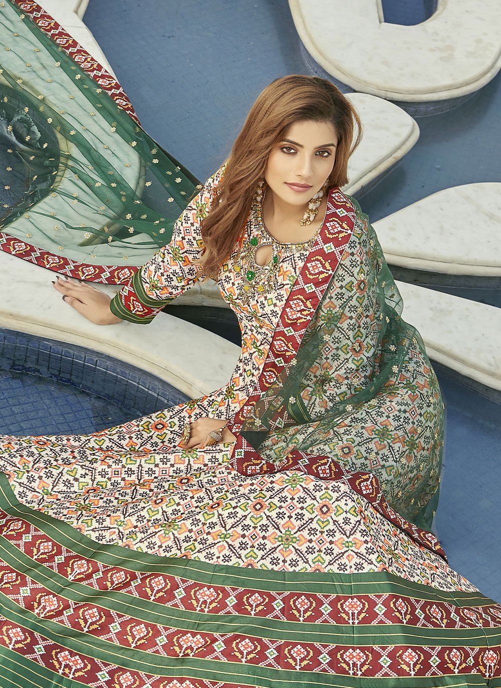 Gown Silk Multi Colour Patola Print Gown