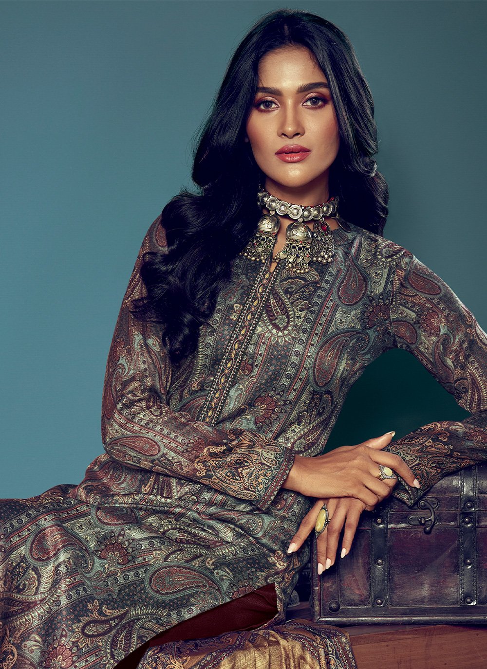 Salwar Suit Pashmina Multi Colour Digital Print Salwar Kameez