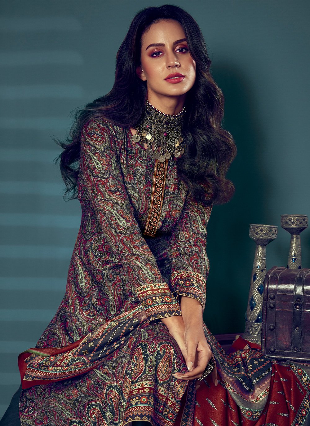 Salwar Suit Pashmina Multi Colour Digital Print Salwar Kameez