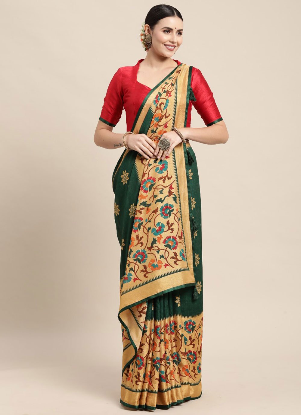 Contemporary Brasso Multi Colour Print Saree