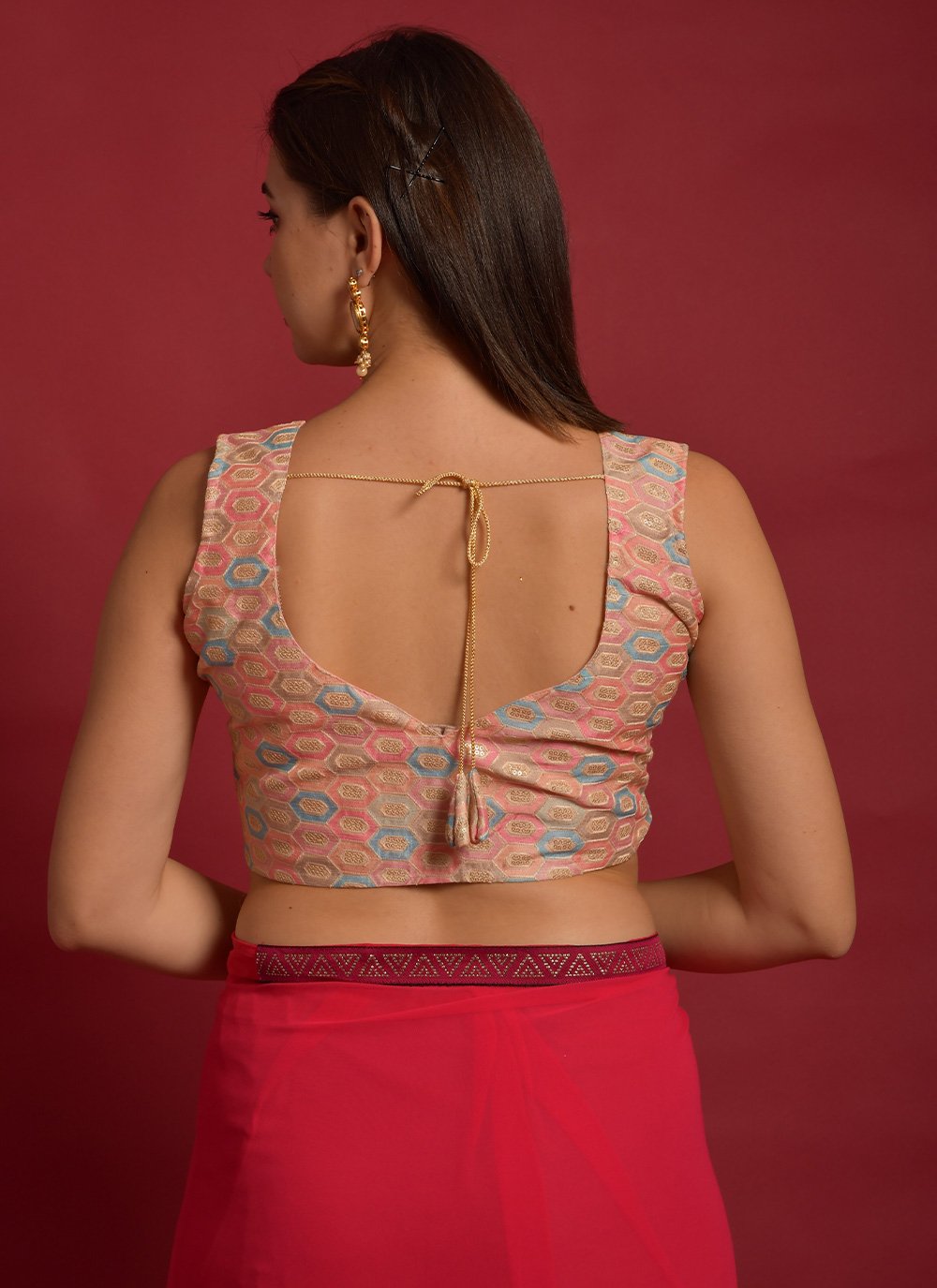 Designer Blouse Satin Multi Colour Print Blouse