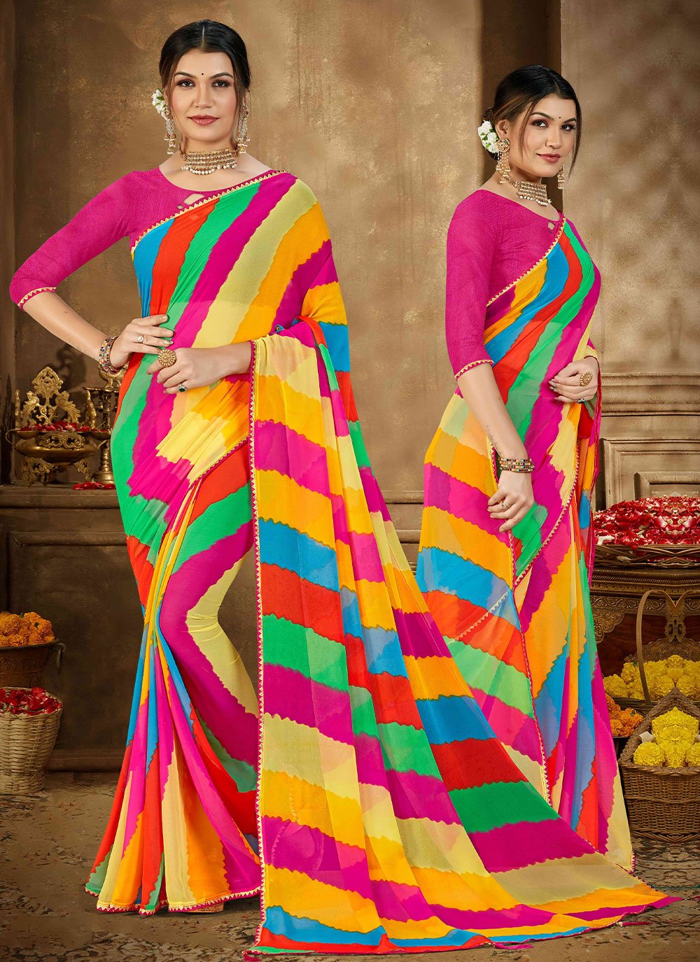 Classic Georgette Multi Colour Print Saree