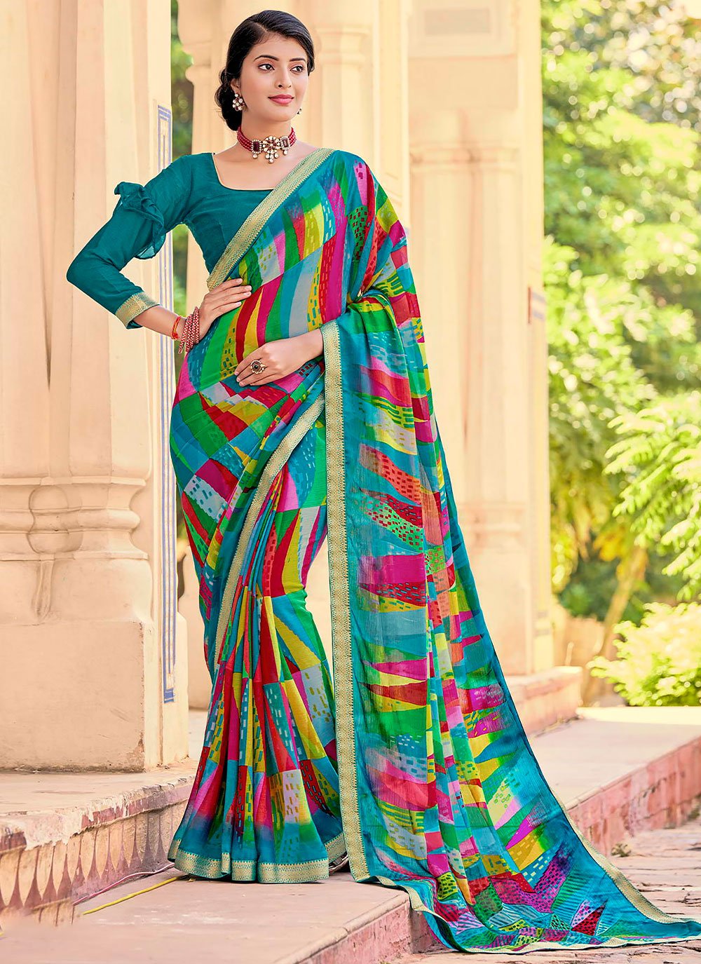Contemporary Faux Chiffon Multi Colour Print Saree