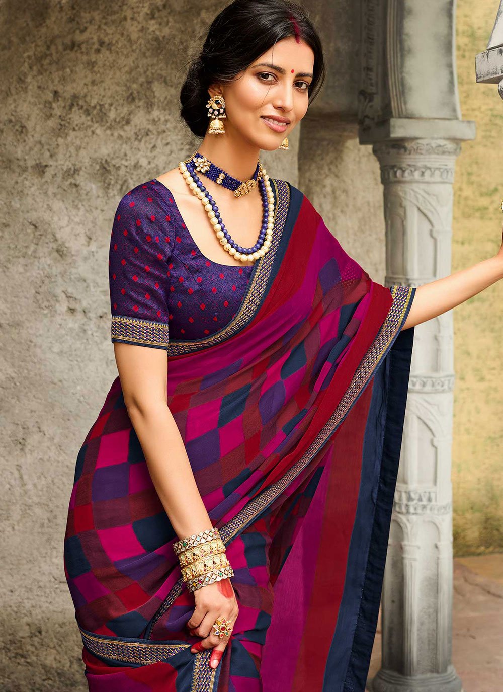 Classic Faux Chiffon Multi Colour Print Saree