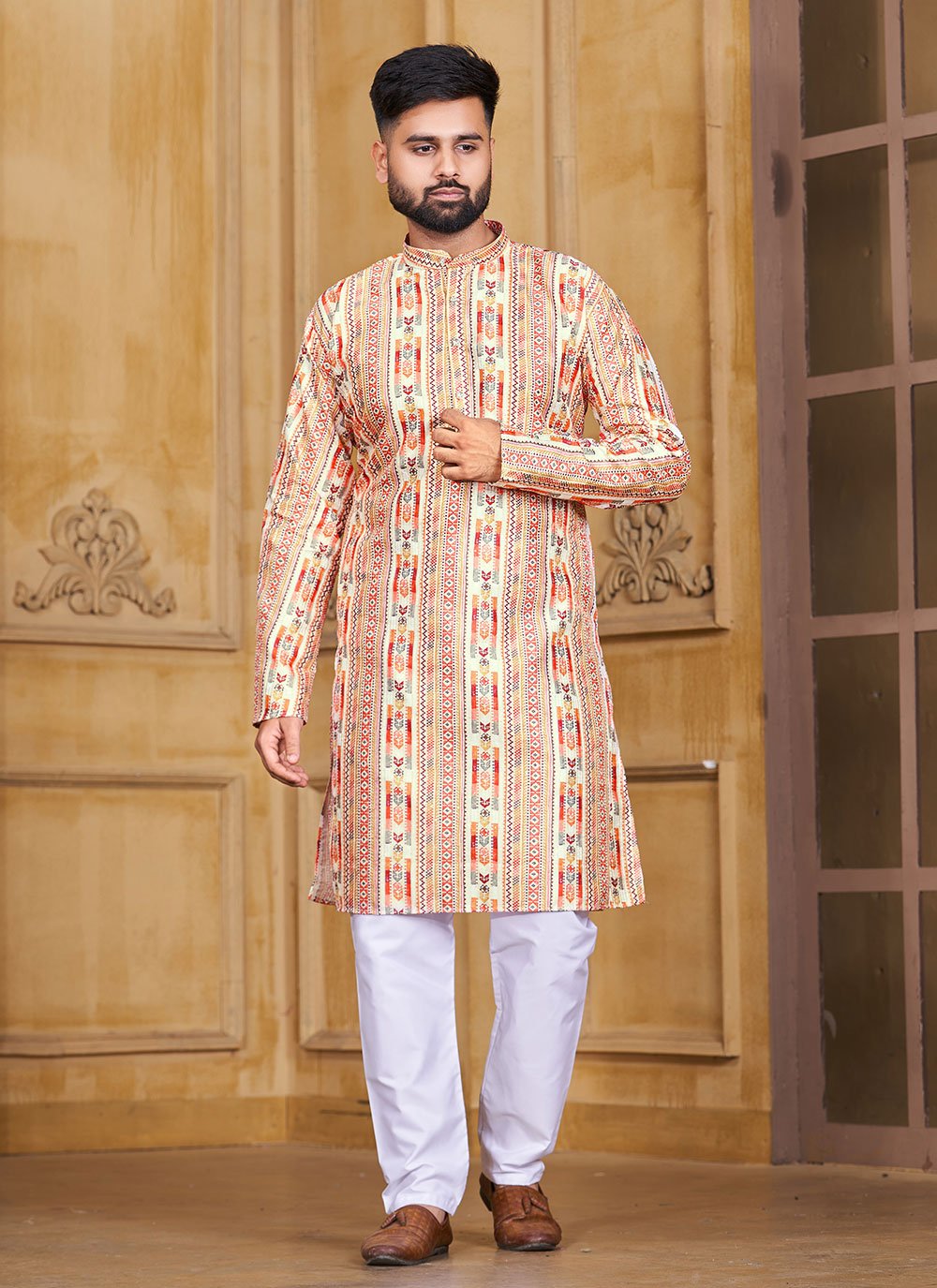 Kurta Banglori Silk Multi Colour Print Mens