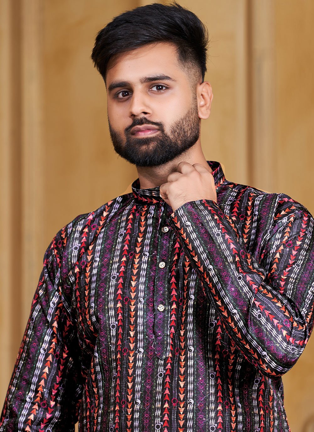 Kurta Banglori Silk Multi Colour Print Mens