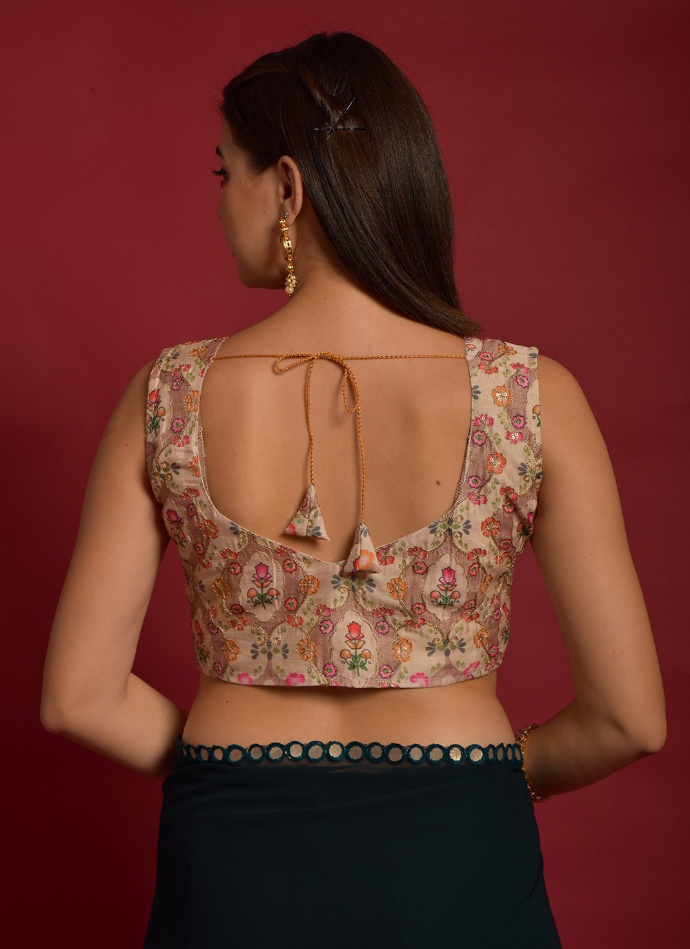 Designer Blouse Satin Multi Colour Embroidered Blouse