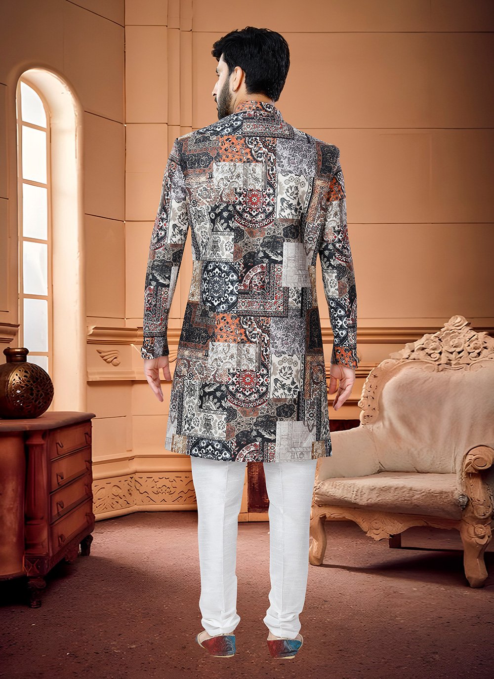 Indo Western Satin Multi Colour Fancy Work Mens